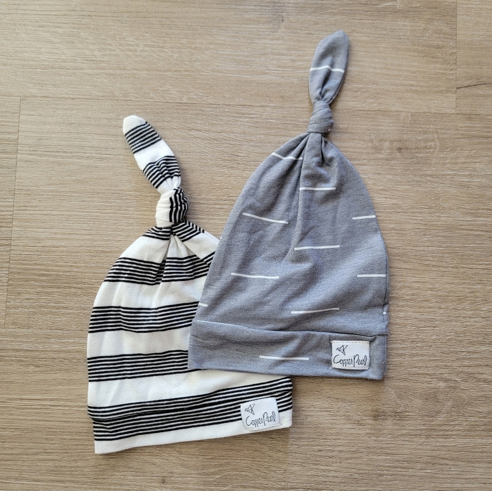 Gray and Black Striped Knotted Baby Hats